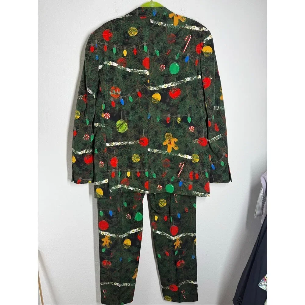 Shinesty Christmas Tree Camo Suit Jacket 46 Pants 36/34 NYE ugly Funny Sweater